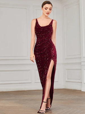 Skye Sleeveless Deep V Neck sequin Split Evening Dress
