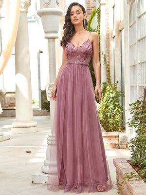 Spaghetti Straps Bridesmaid/Evening Dress With Sequin Design