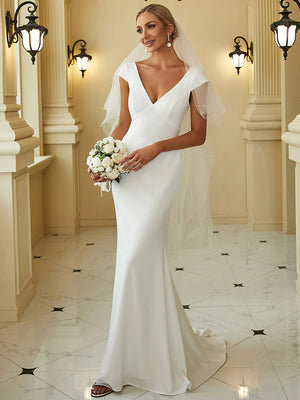 Cap Sleeves Backless Fishtail Wedding Dresses