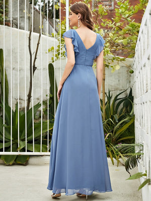 Cute V Neck Bridesmaid Dress with Ruffles