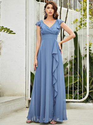 Cute V Neck Bridesmaid Dress with Ruffles