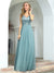 V Neck A-Line Sequin Bodice evening Dress