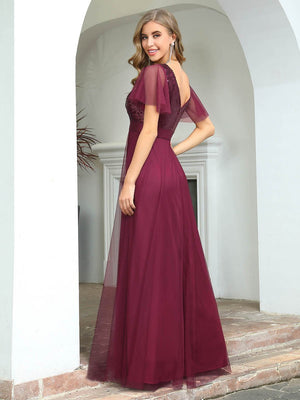 A-Line Tulle & Sequin Evening Dress