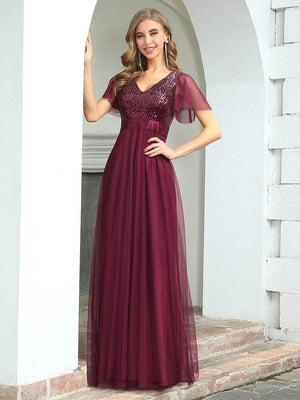 A-Line Tulle & Sequin Evening Dress