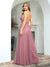 Sadie Sexy Floor Length Deep V-neck A-line Tulle Backless Dress
