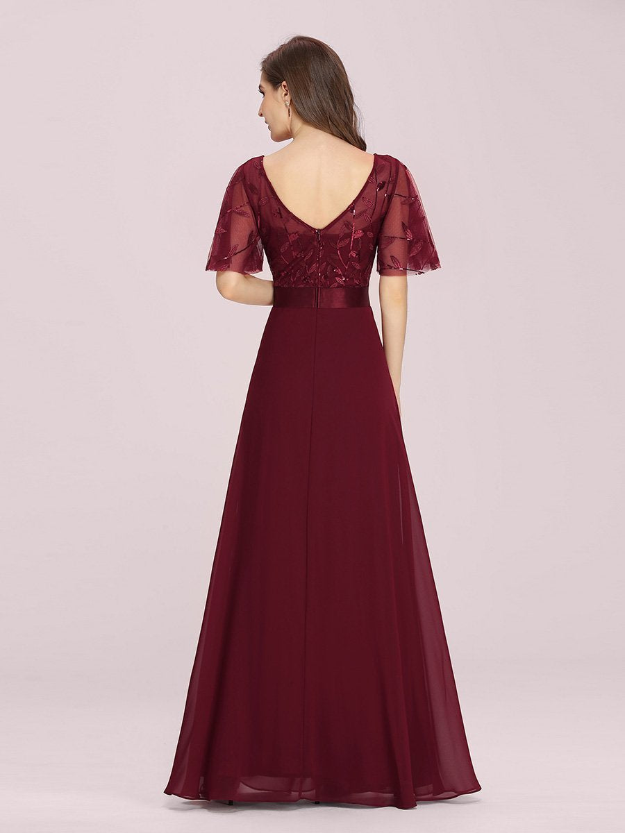 Romantic Round Neck Ruffle Sleeves Bridesmaids Dress