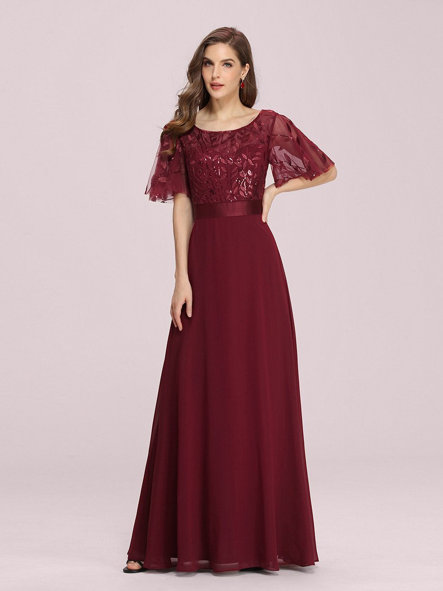 Romantic Round Neck Ruffle Sleeves Bridesmaids Dress