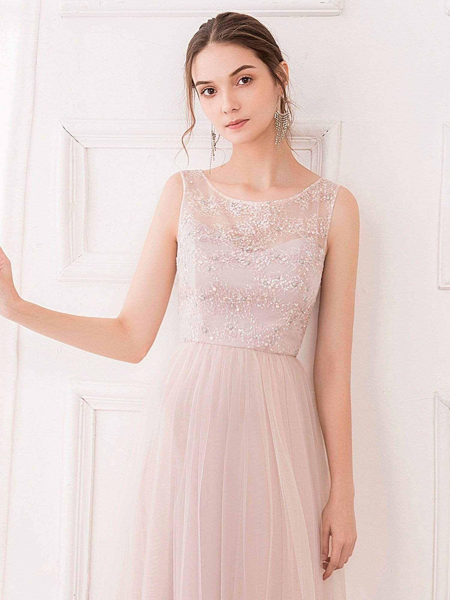 Romantic A-Line Embroidered Tulle Bridesmaid Dress