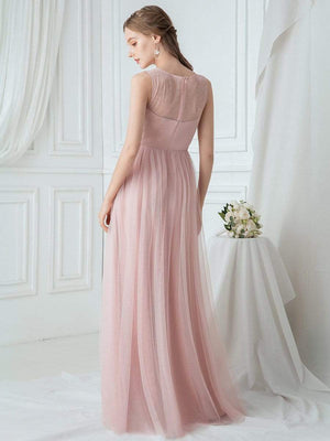 Elegant Round Neck Tulle Applique Bridesmaid Dress