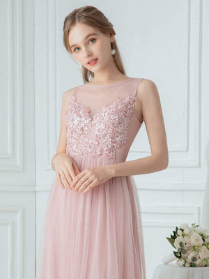 Elegant Round Neck Tulle Applique Bridesmaid Dress