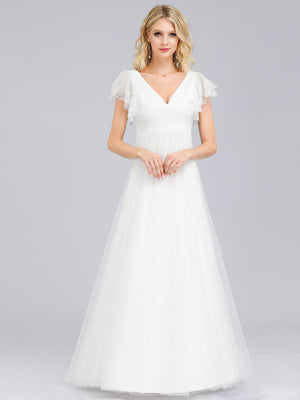 V-Neck Wedding Dress With Short Sleeve