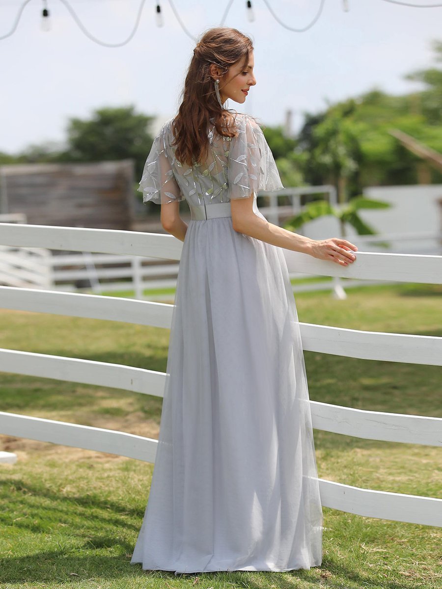 Lulu Sequin Print Maxi Long Bridesmaids Dress with Cap Sleeve - Bella Bridesmaids Lulu Sequin Print Maxi Long Bridesmaids Dress with Cap Sleeve - Bella Bridesmaids