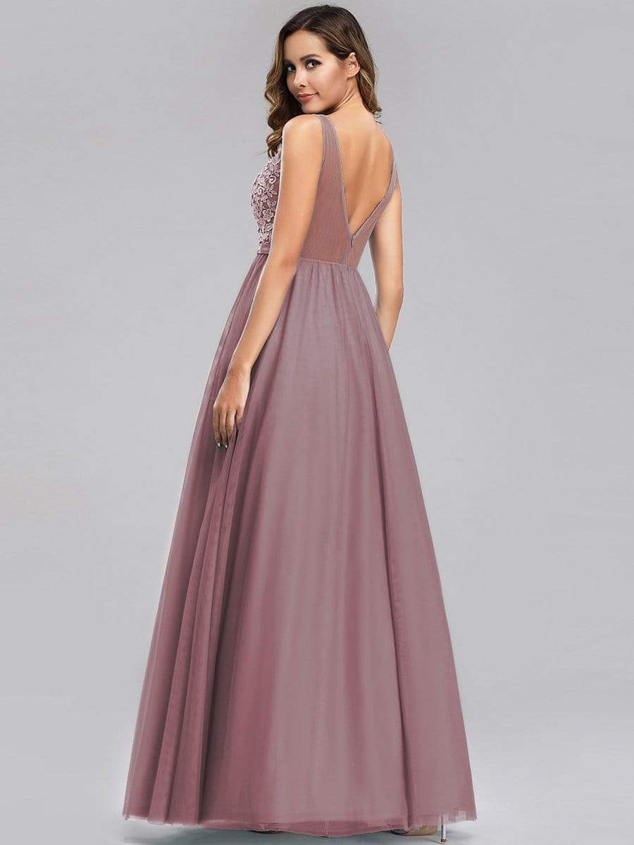 A-Line V-Neck Floral Lace Appliques Bridesmaid Dress