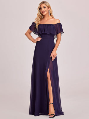 Mia Off Shoulder Ruffle Thigh Split