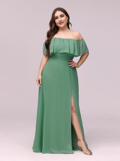 Mia Off Shoulder Ruffle Thigh Split