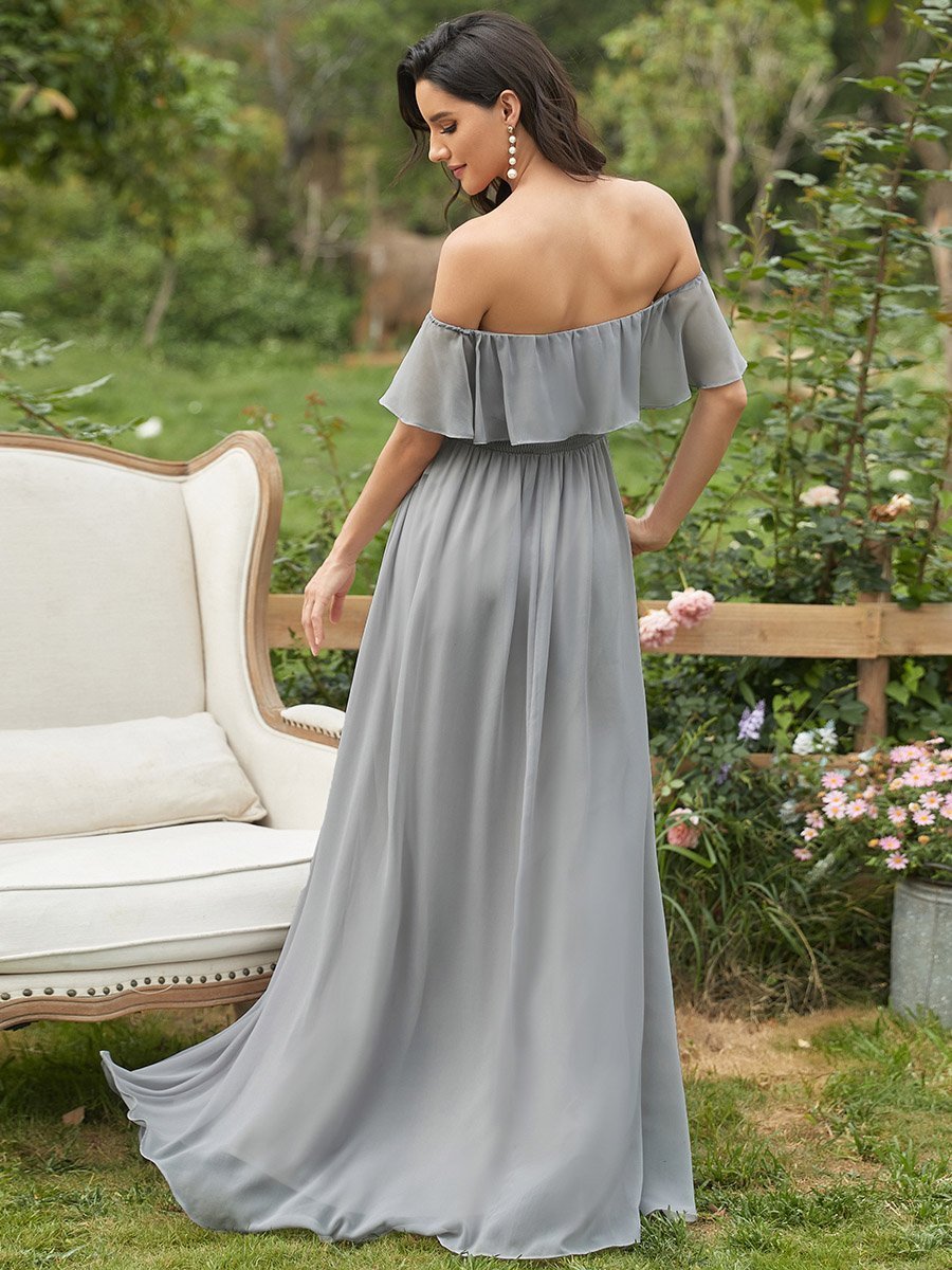 Mia Off Shoulder Ruffle Thigh Split - Bella Bridesmaids Mia Off Shoulder Ruffle Thigh Split - Bella Bridesmaids