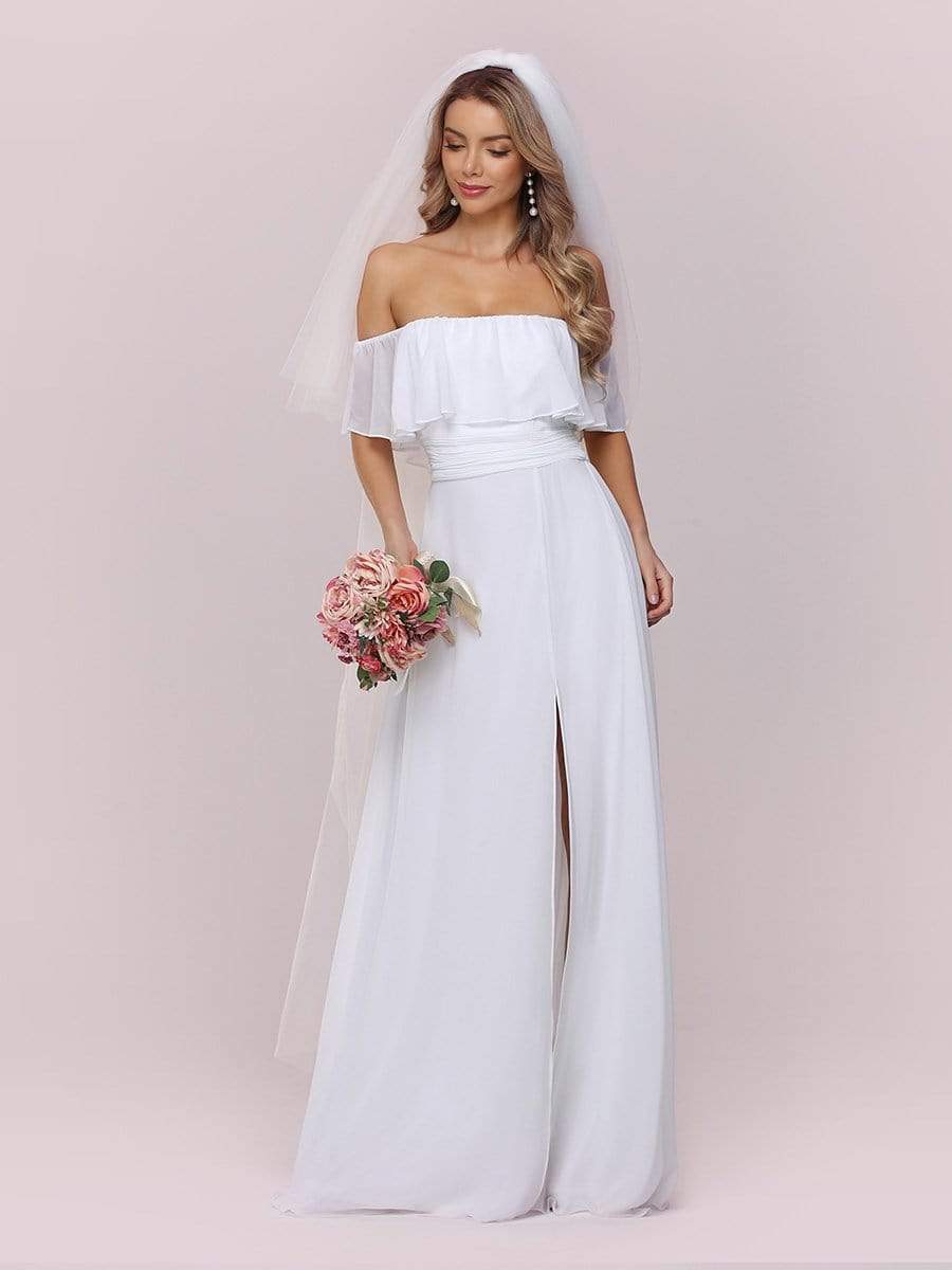 sachin and babi light blue dress Simple Off Shoulder Chiffon A-Line Wedding Dress