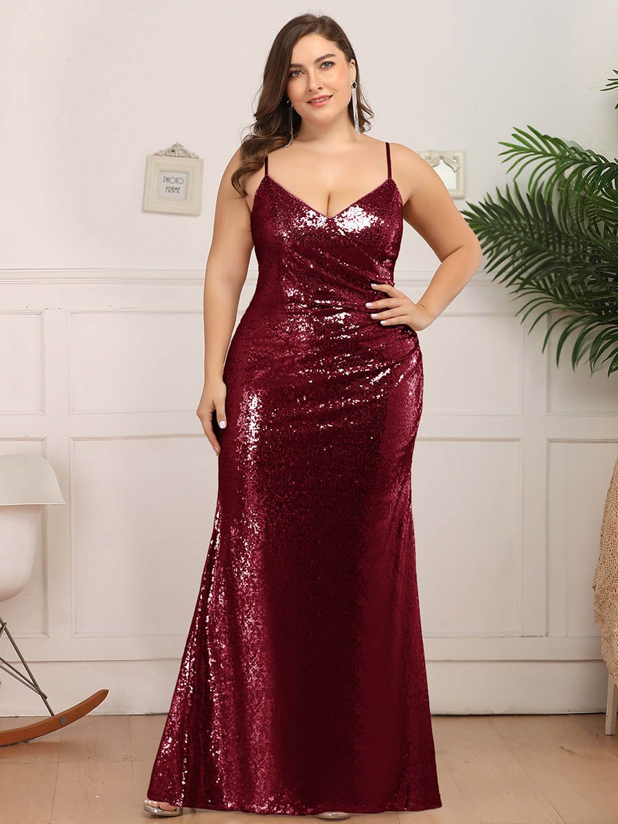 Sabrina Spaghetti Straps Fishtail Sequin Plus Size Evening Gown - Bella Bridesmaids Sabrina Spaghetti Straps Fishtail Sequin Plus Size Evening Gown - Bella Bridesmaids