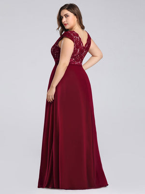 V Neck Cap Sleeves Lace Evening/Bridesmaids Dress