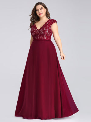 V Neck Cap Sleeves Lace Evening/Bridesmaids Dress