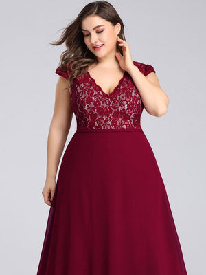 V Neck Cap Sleeves Lace Evening/Bridesmaids Dress