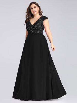 V Neck Cap Sleeves Lace Evening/Bridesmaids Dress