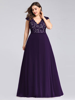 V Neck Cap Sleeves Lace Evening/Bridesmaids Dress