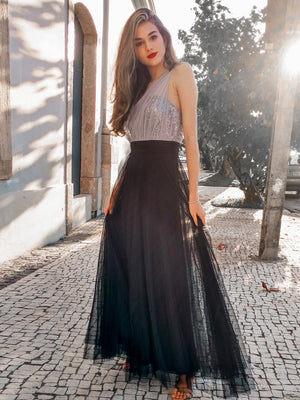 Maxi Long One Shoulder Tulle Party Dresses
