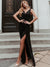 Floor Length V Neck Shimmery Evening Dresses With Side Split