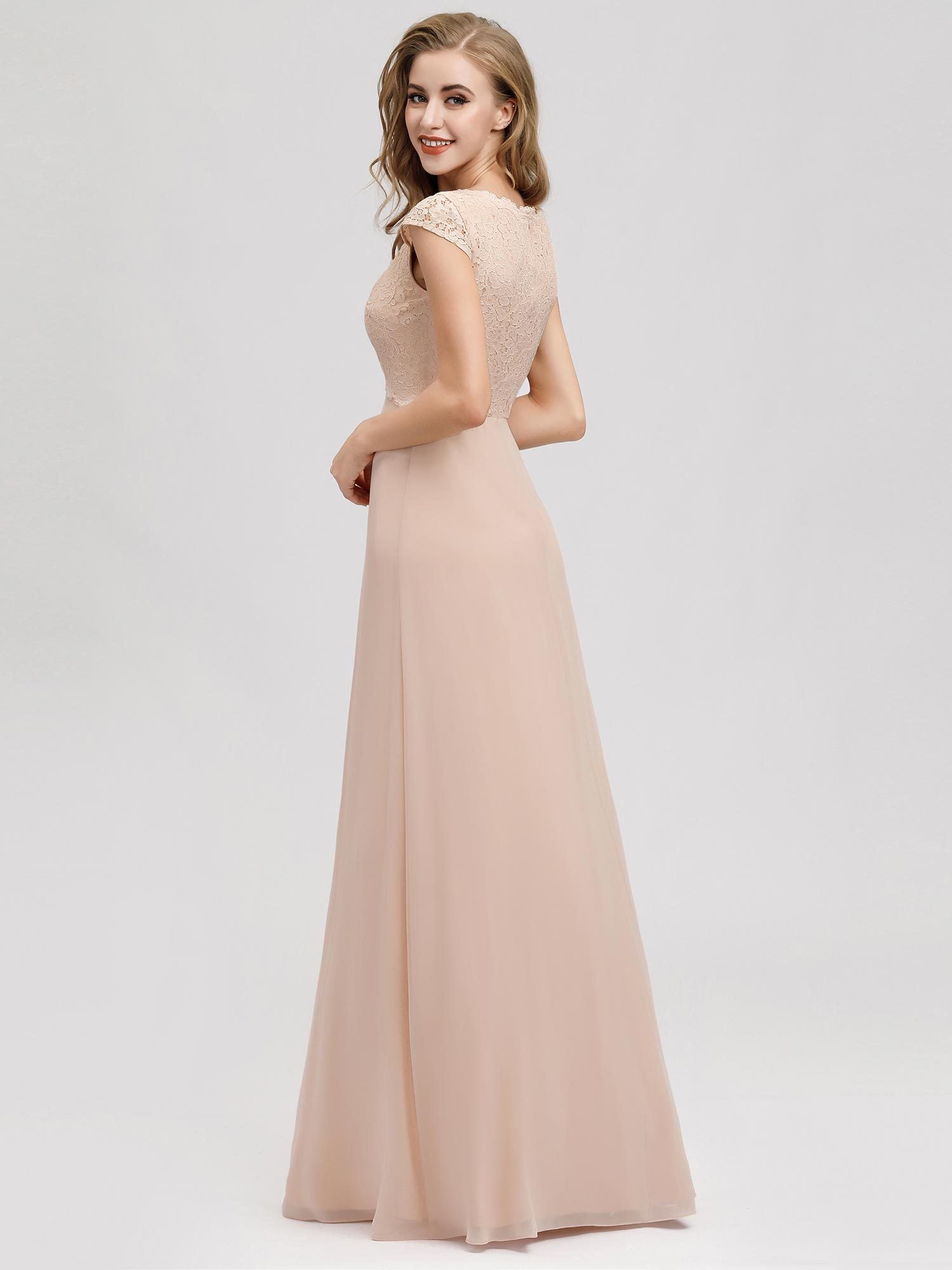 A-Line V-Neck Cap Sleeve Bridesmaid Dress