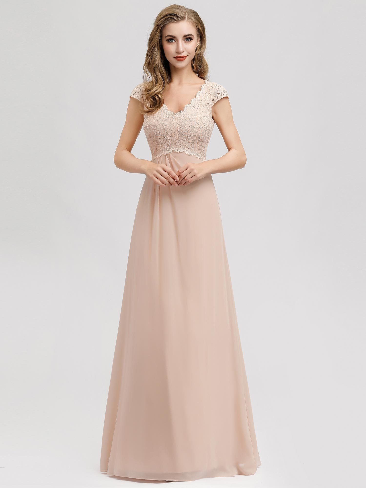 A-Line V-Neck Cap Sleeve Bridesmaid Dress