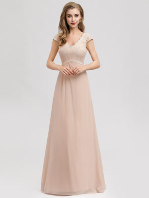 A-Line V-Neck Cap Sleeve Bridesmaid Dress