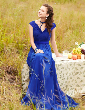 Women's Elegant V-neck Long Bridesmaids Dress