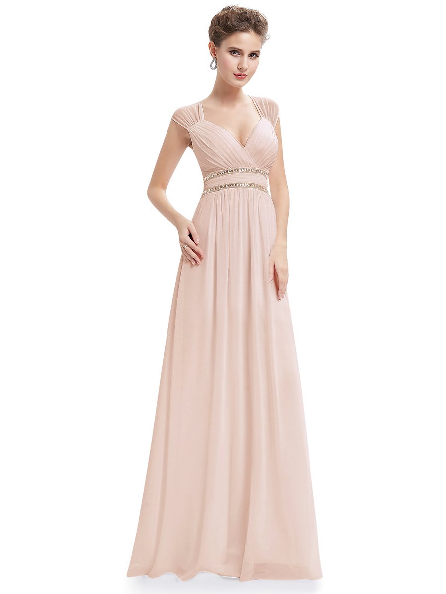 V-Neck Empire Waist Chiffon Maxi Long Dress