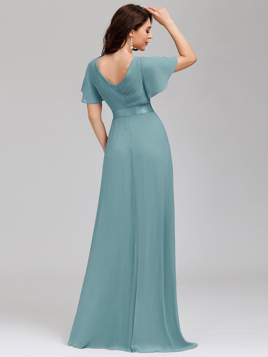 Jacqui Double V-Neck Ruffle Sleeve Bridesmaids Dress
