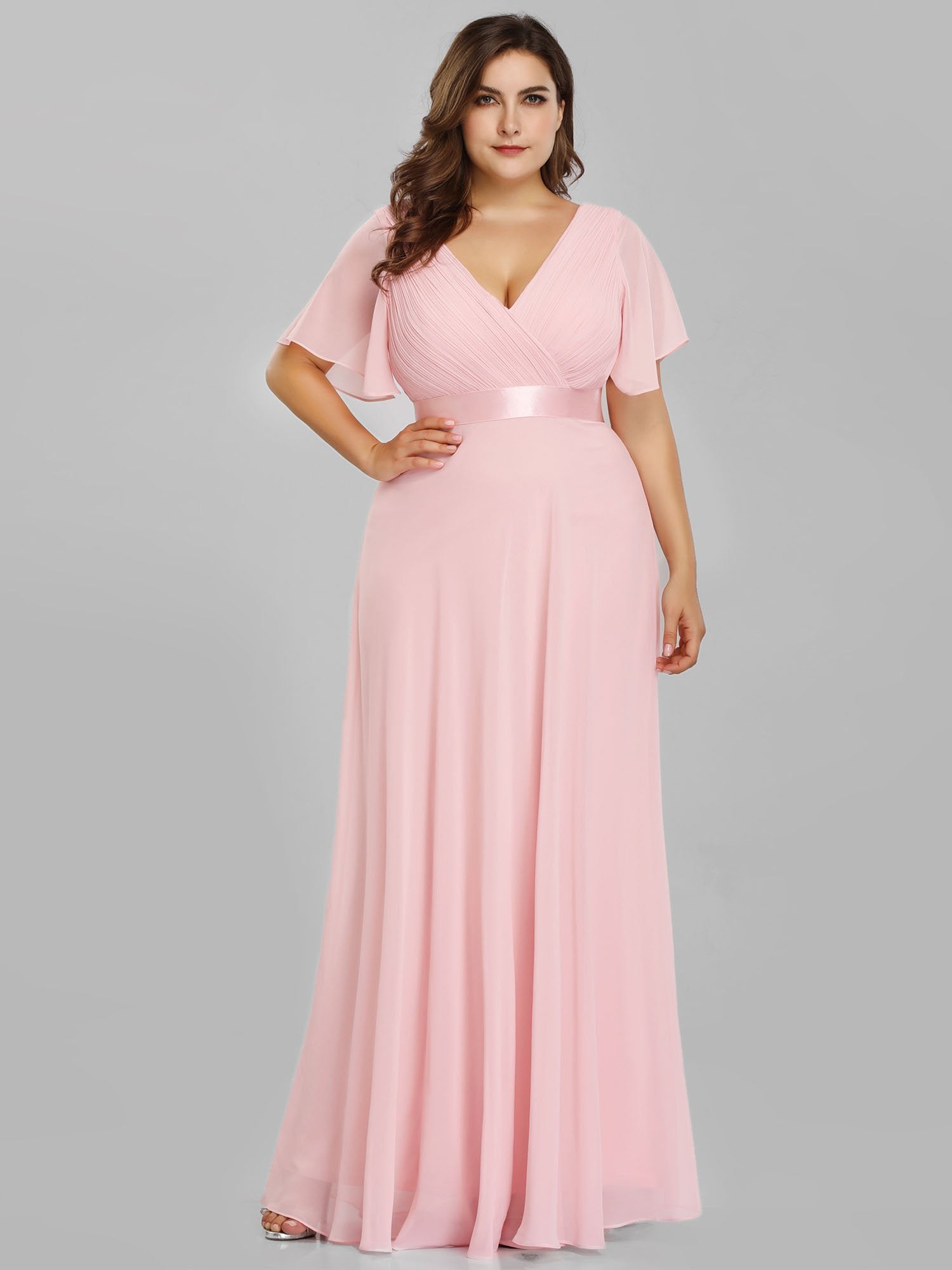 Jacqui Double V-Neck Ruffle Sleeve Bridesmaids Dress
