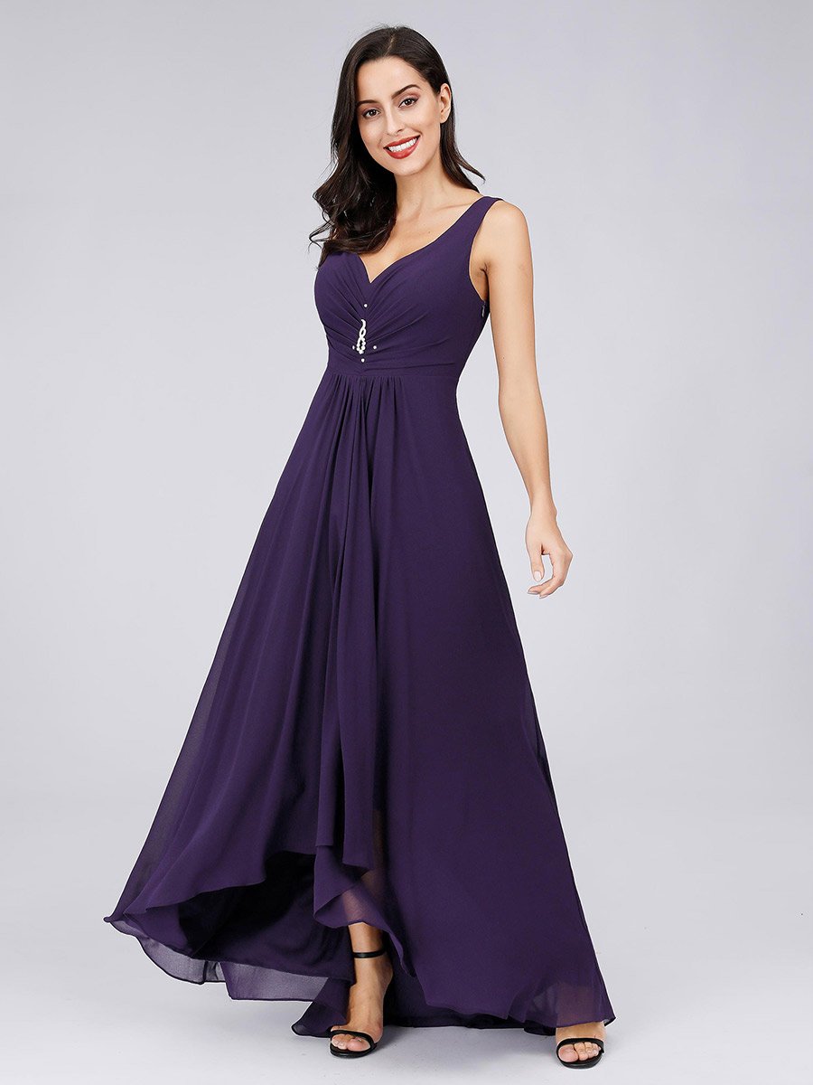 Double V Neck Rhinestones Bridesmaids Dress