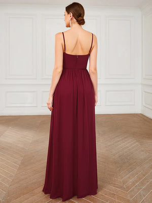 Sleeveless V Neck Bridesmaid Dress with Spaghetti Straps