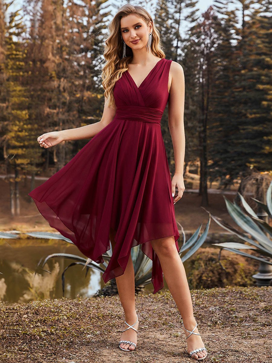 Knee Length Chiffon Bridesmaid Dress with Irregular Hem - Bella Bridesmaids Knee Length Chiffon Bridesmaid Dress with Irregular Hem - Bella Bridesmaids
