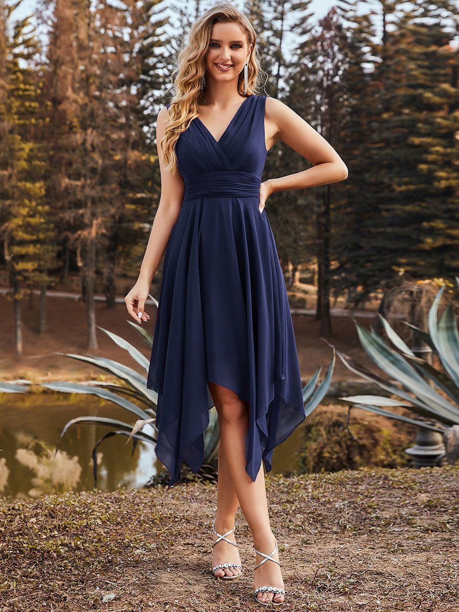 Knee Length Chiffon Bridesmaid Dress with Irregular Hem - Bella Bridesmaids Knee Length Chiffon Bridesmaid Dress with Irregular Hem - Bella Bridesmaids