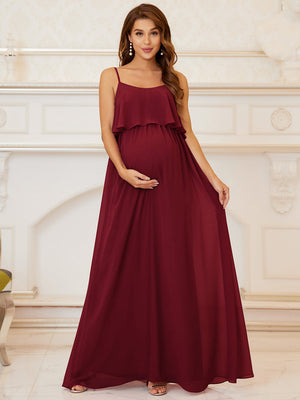 A Line Floor Length Swinging Collar Maternity Dress