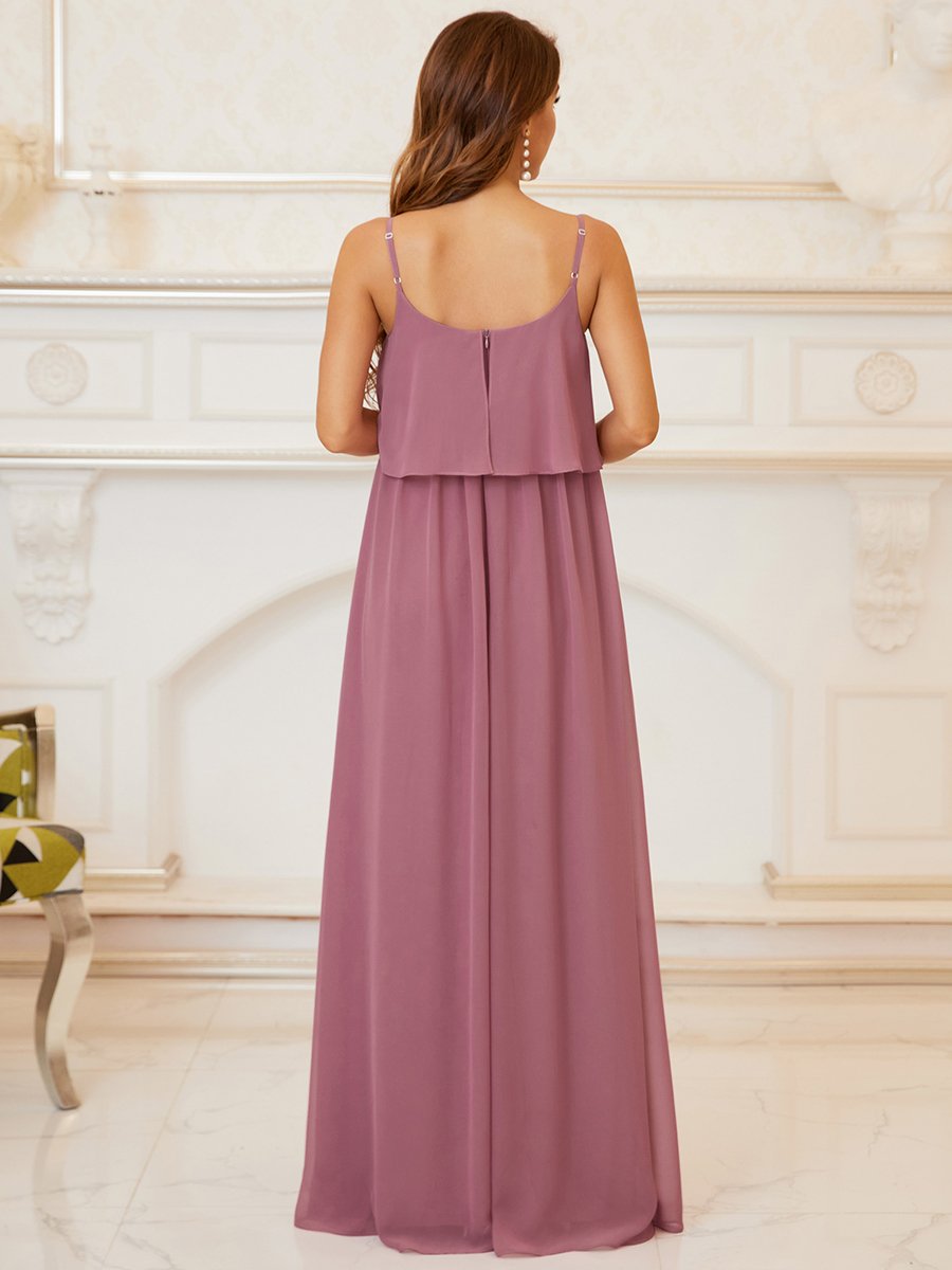 A Line Floor Length Swinging Collar Maternity Dress