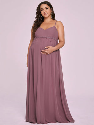 A Line Floor Length Deep V Neck Plus size Maternity Dress