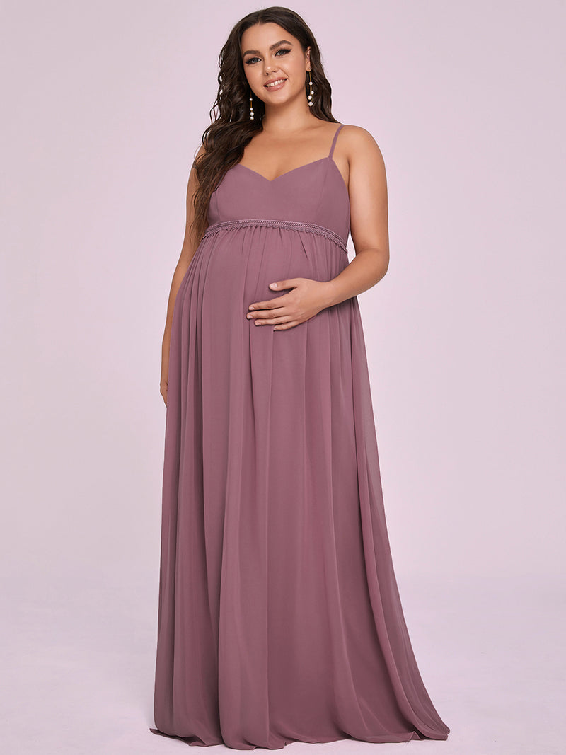 A Line Floor Length Deep V Neck Plus size Maternity Dress - Bella  Bridesmaids