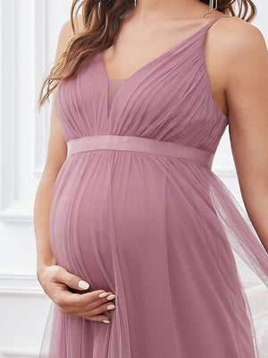 Deep V Neck Floor Length A Line Maternity Dress