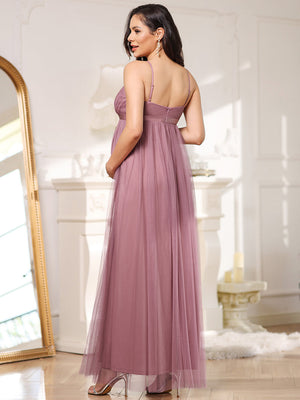 Deep V Neck Floor Length A Line Maternity Dress