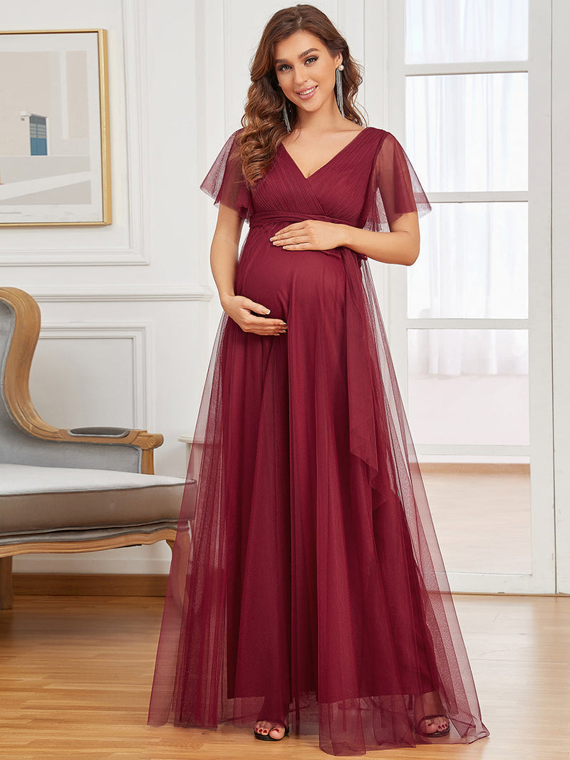 Short Ruffles Sleeves V Neck A Line Maternity Dress