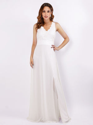 Halter Neck Off White Lace Bodice Dress