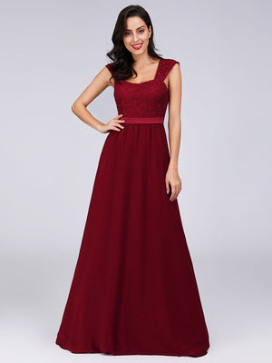 Elegant A Line Long Chiffon Bridesmaid Dress With Lace Bodice