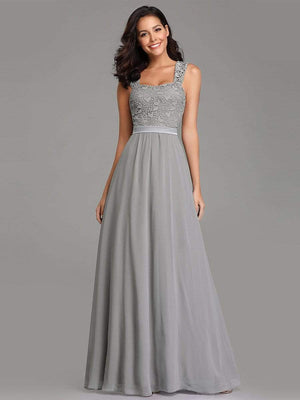 Elegant A Line Long Chiffon Bridesmaid Dress With Lace Bodice